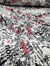 Rayon Jersey Spandex Knit Fabric - Newspaper Love Kiss Print