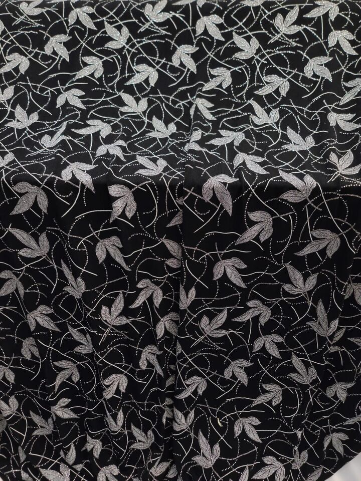 Silver Glitter Floral Black Spandex Fabric