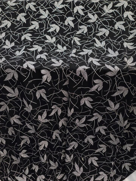 Silver Glitter Floral Black Spandex Fabric