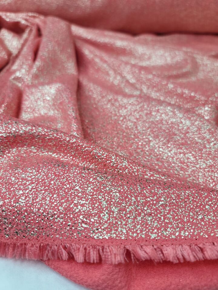 Stretch Spandex Fabric Vibrant Coral Gold Shimmer