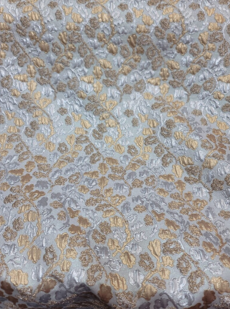 Metallic Silver Brocade Jacquard Floral Fabric