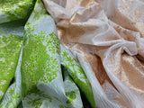 Metallic Lime Green Floral Brocade on White Organza
