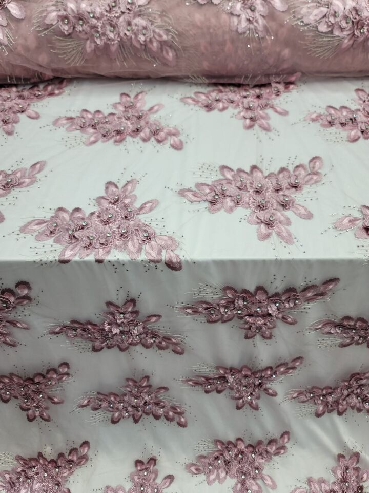3D Floral Lace Fabric Dusty Rose Mauve