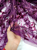 Sequined Floral Lace Embroidery in Eggplant