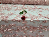 3D Floral Lace Dusty Rose Embroidered with Pearls