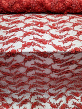3D Floral Beaded Lace Red