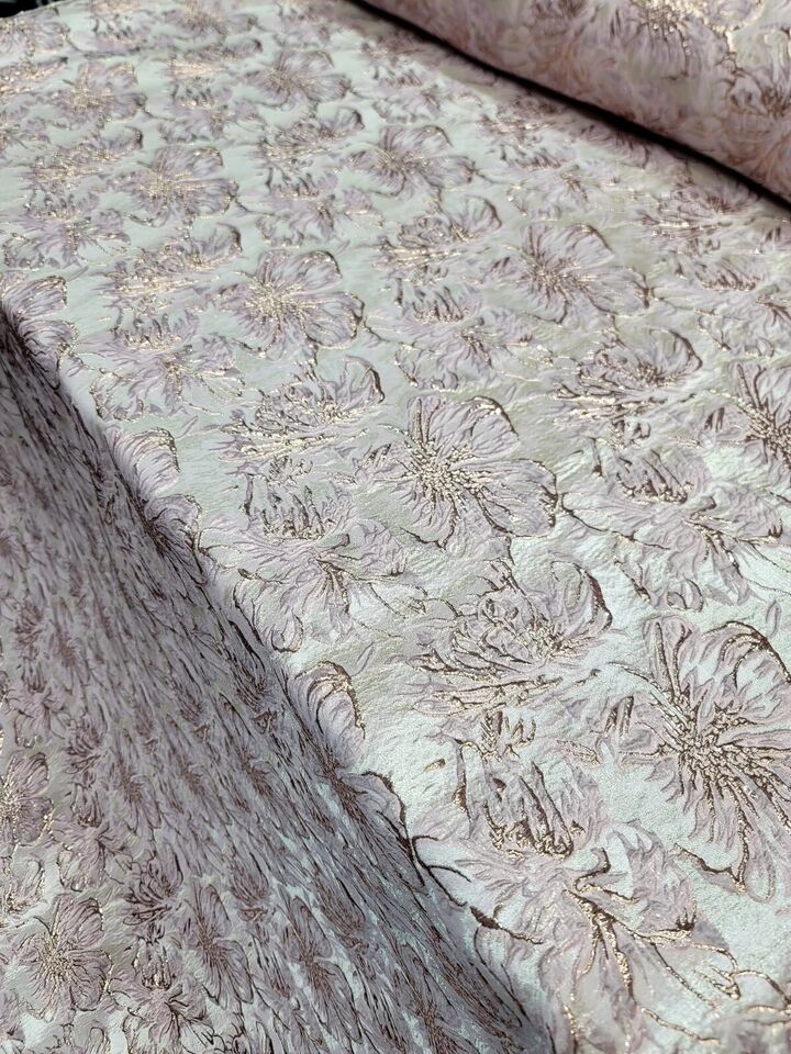 Brocade Jacquard Floral Metallic Rose Gold Pink