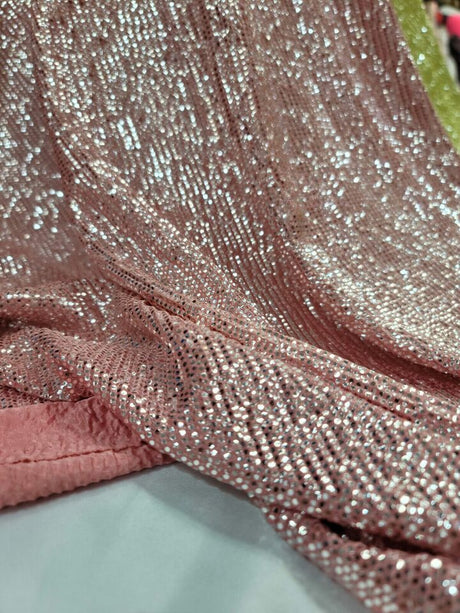 Stretch Textured Silver Fabric Coral