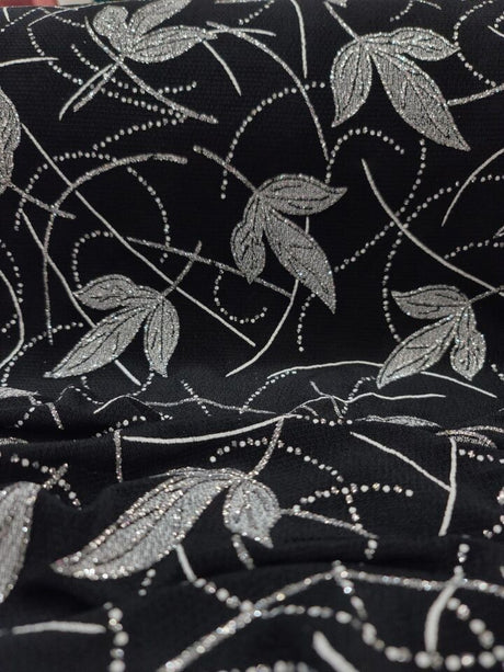 Silver Glitter Floral Black Spandex Fabric