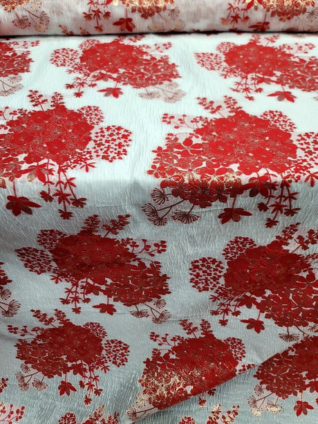 Brocade Jacquard Floral Metallic Red Gold