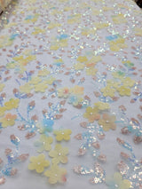 3D Floral Sequin Lace Fabric Yellow