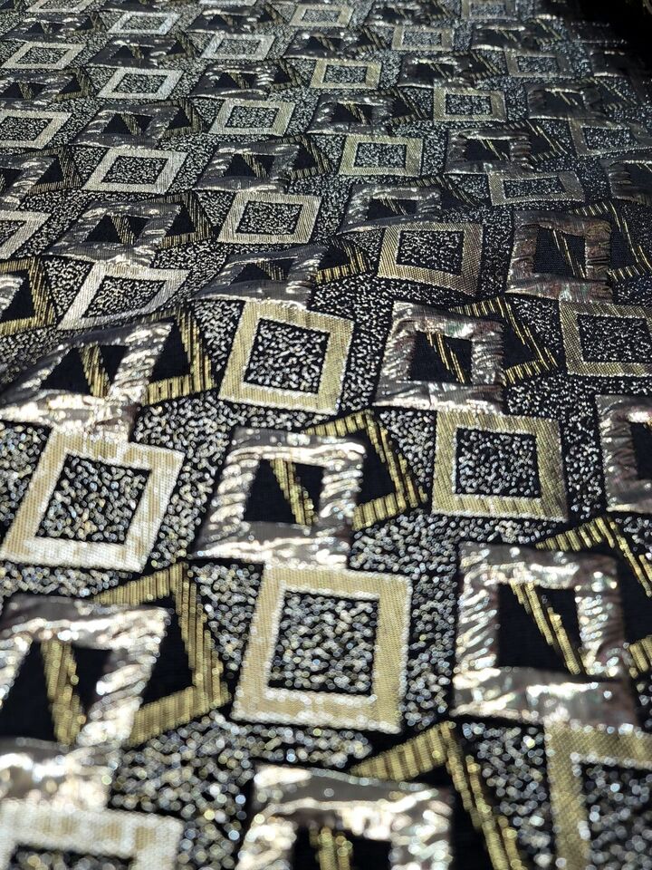 Brocade Jacquard Black Gold Geometric