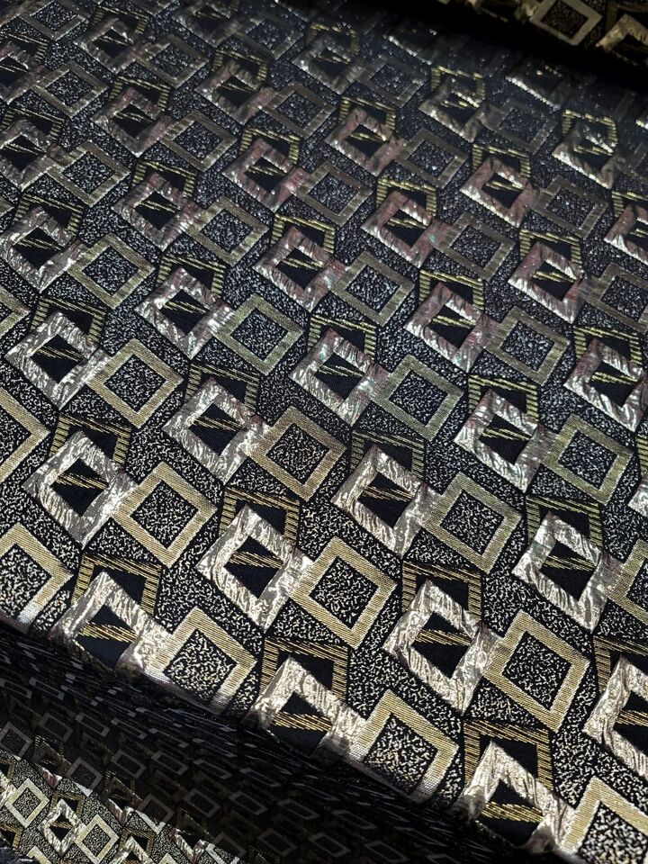 Brocade Jacquard Black Gold Geometric