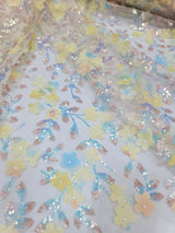3D Floral Sequin Lace Fabric Yellow