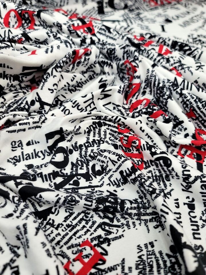 Rayon Jersey Spandex Knit Fabric - Newspaper Love Kiss Print