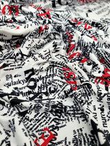Rayon Jersey Spandex Knit Fabric - Newspaper Love Kiss Print