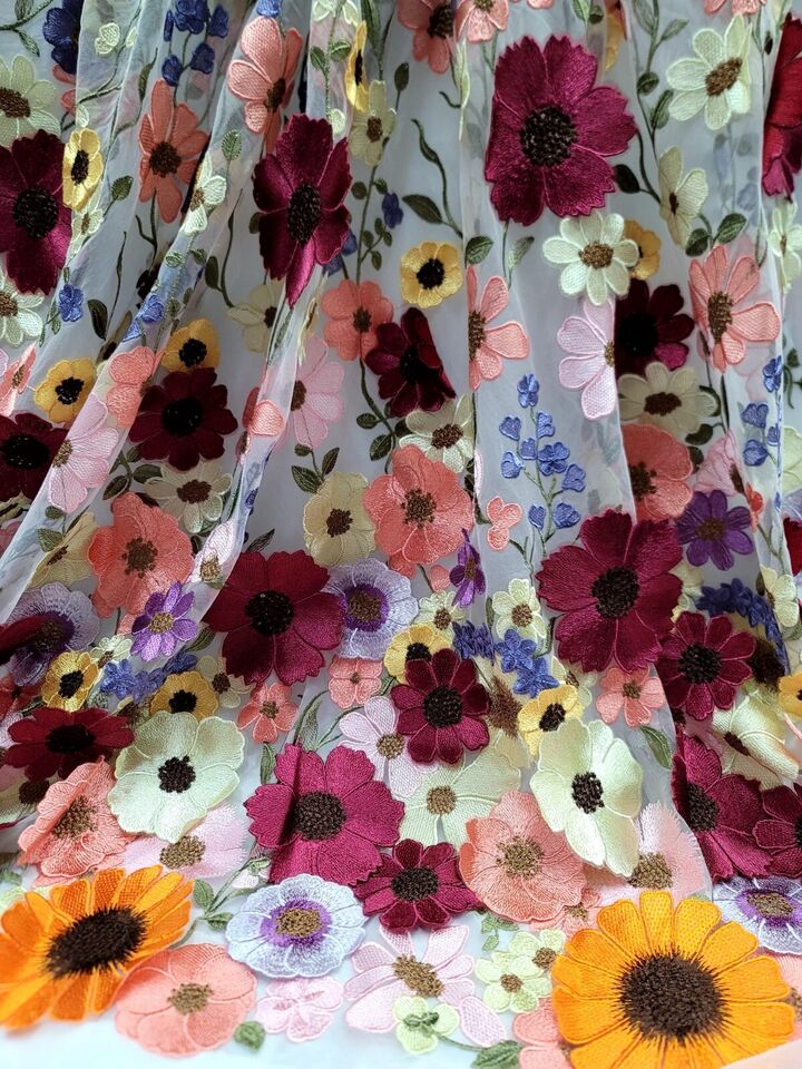 3D Multicolor Flower Lace Fabric