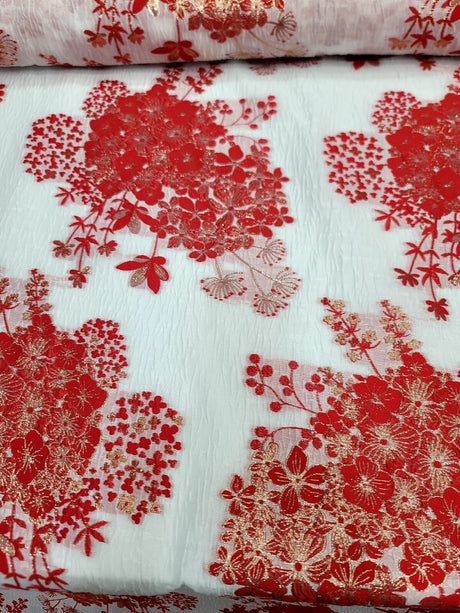 Brocade Jacquard Floral Metallic Red Gold