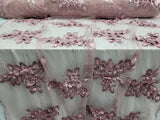 3D Floral Lace Fabric Dusty Rose Mauve