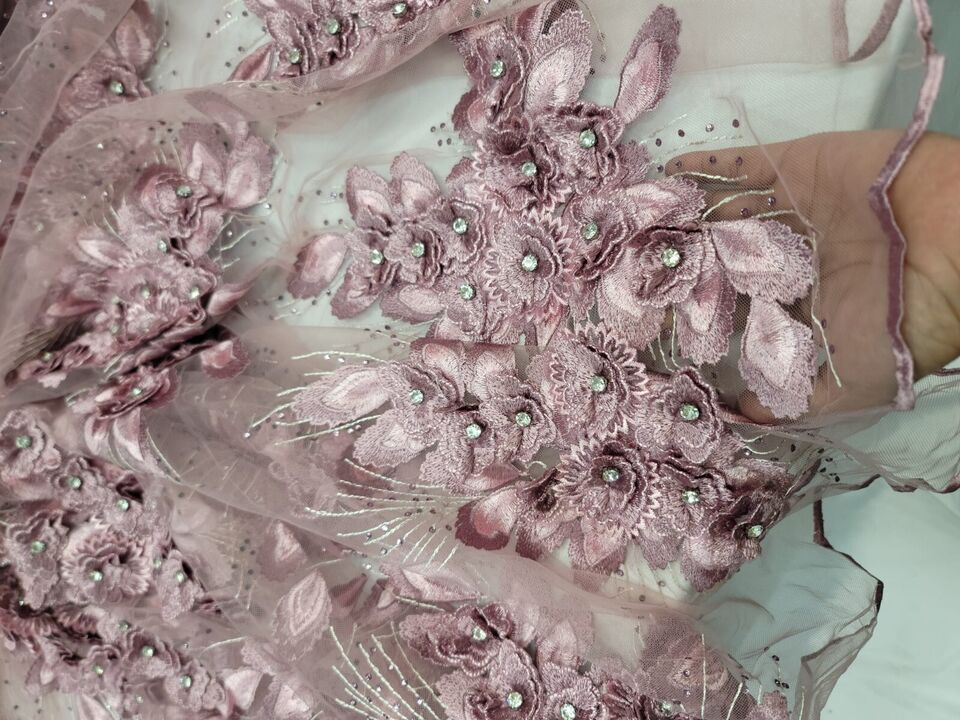 3D Floral Lace Fabric Dusty Rose Mauve