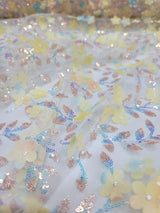3D Floral Sequin Lace Fabric Yellow