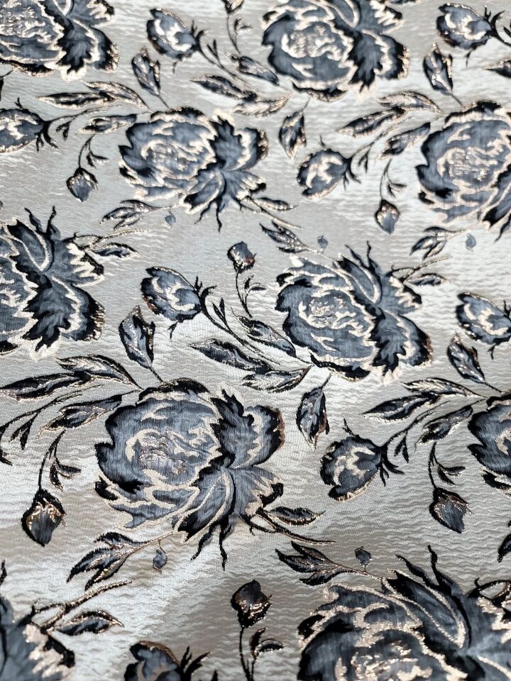 Brocade Jacquard Floral Fabric Gray Black Beige