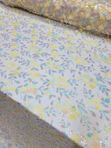 3D Floral Sequin Lace Fabric Yellow