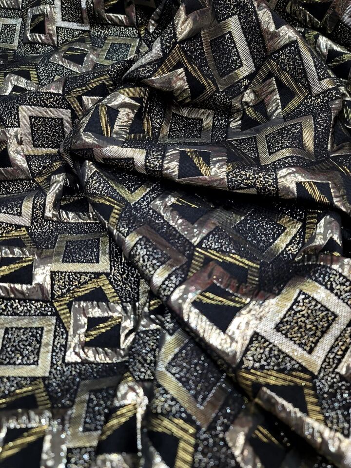 Brocade Jacquard Black Gold Geometric