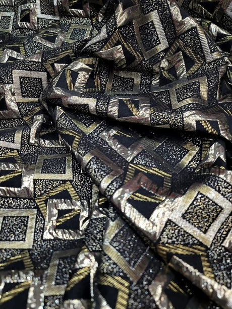 Brocade Jacquard Black Gold Geometric