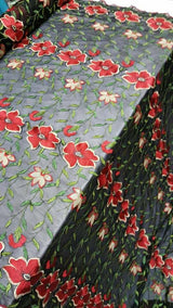 Embroidered Floral Lace on Black Stretch Mesh