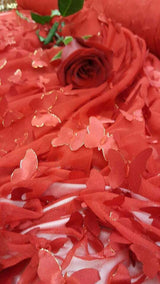 3D Satin Butterfly Embroidered Lace Red