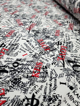 Rayon Jersey Spandex Knit Fabric - Newspaper Love Kiss Print