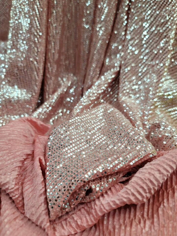 Stretch Textured Silver Fabric Coral