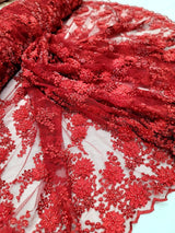 3D Floral Beaded Lace Red
