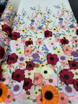 3D Multicolor Flower Lace Fabric