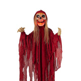 Light-Up Skeletal Reaper in Red Robes Halloween Hanging Decoration, 66 3/4"