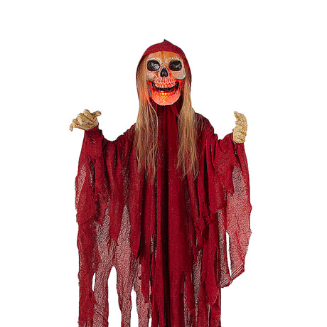 Light-Up Skeletal Reaper in Red Robes Halloween Hanging Decoration, 66 3/4"