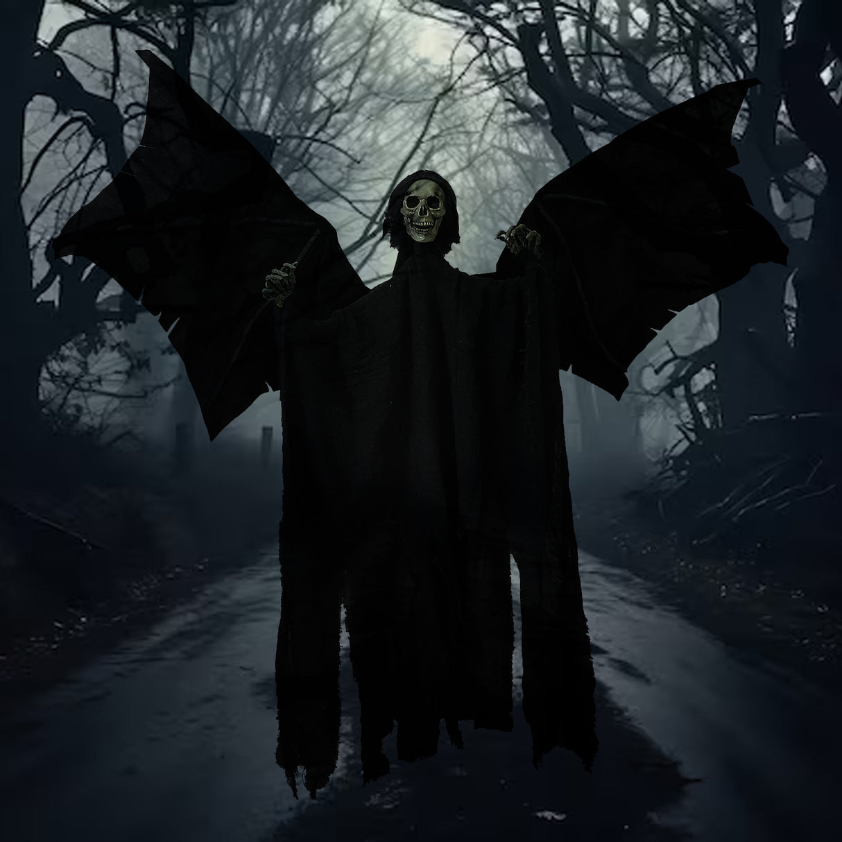 Hanging Skeleton Reaper with Posable Wings – 35" Halloween Decoration