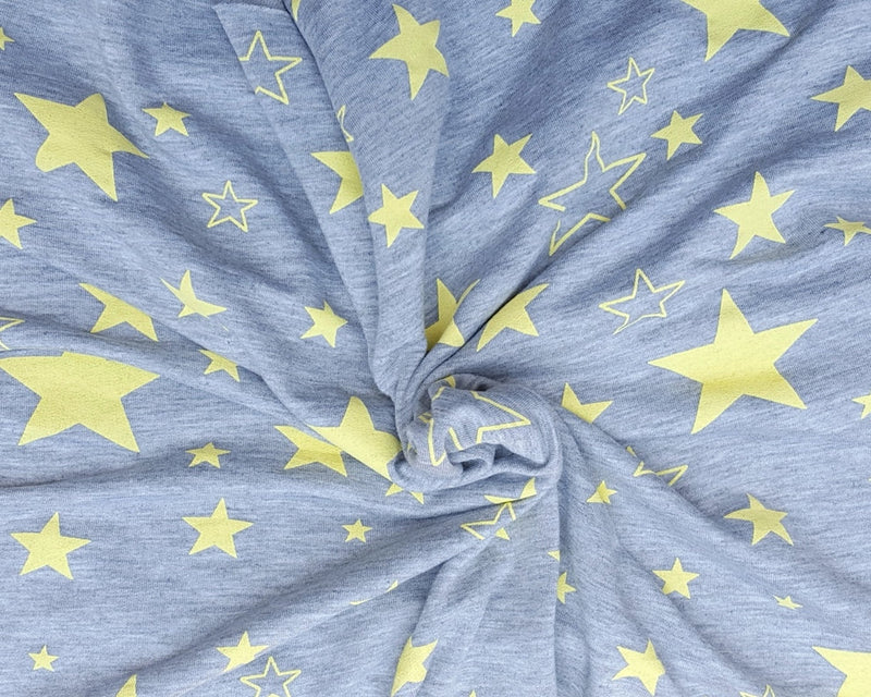 1 Yard Yellow Star Heather Gray French Terry Knits Fabric For Loungewear Hoodies Babywear Pajamas Crafts Sewing