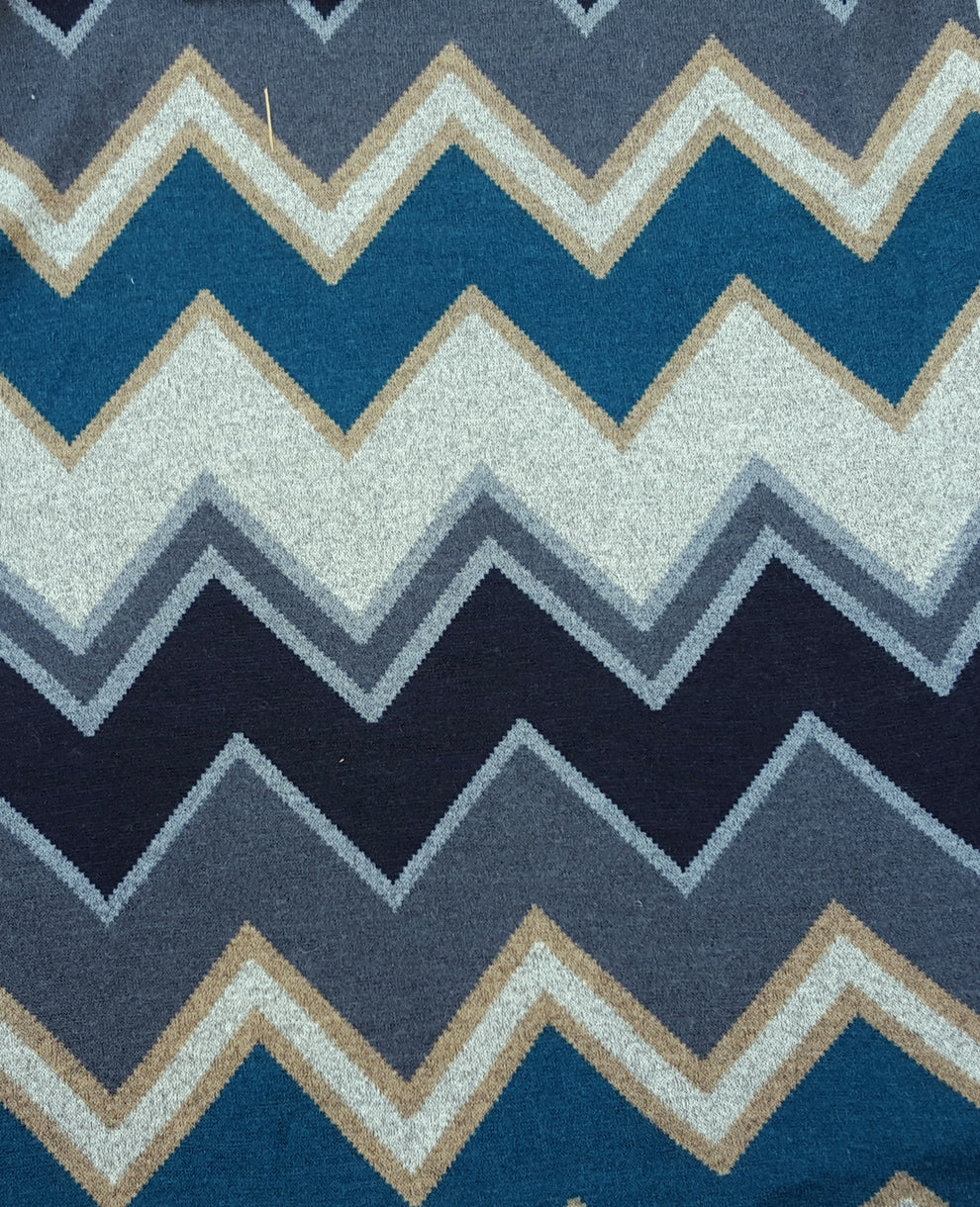 1 Yard Sweater Knit Chevron Design Turquoise Navy Gray Fabric Soft Warm Stylish Material