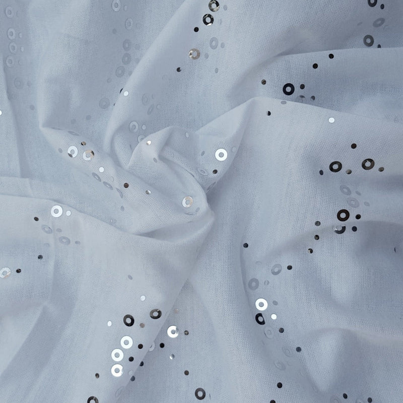 1 Yard White with Silver Sequins Jersey Fabric Lightweight Stretch Knit for Dresses, Tops & Costumes