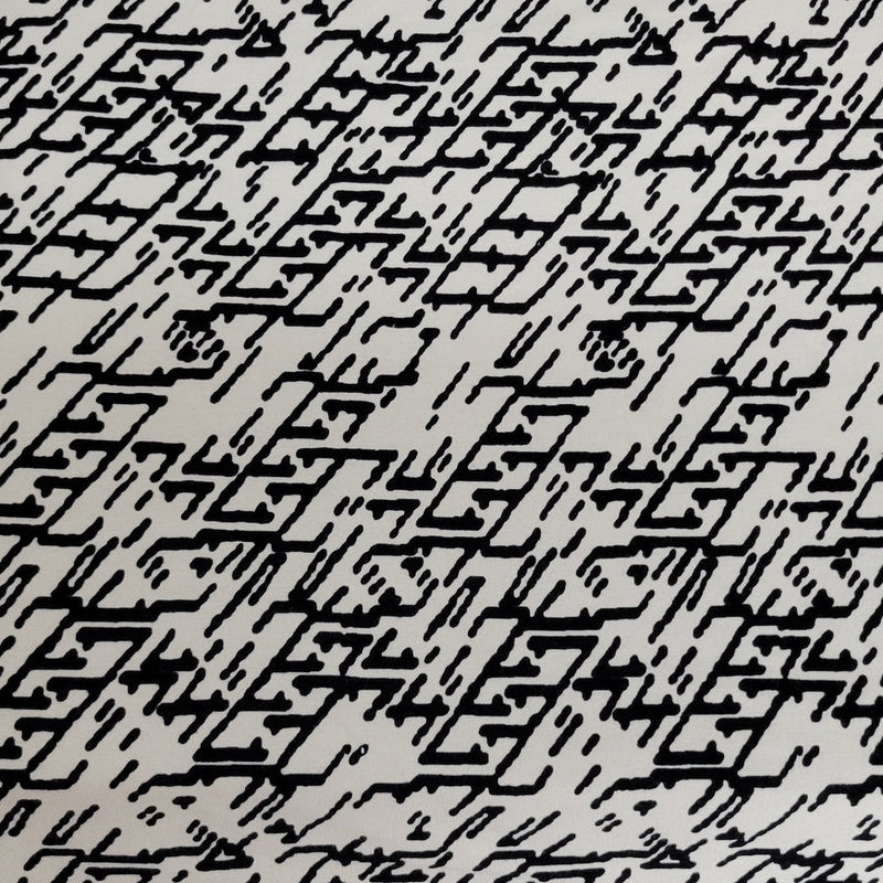 1 Yard Black & Off White Cotton Lycra Tribal Print Knit Fabric Soft Stretch Jersey for Apparel & DIY Projects
