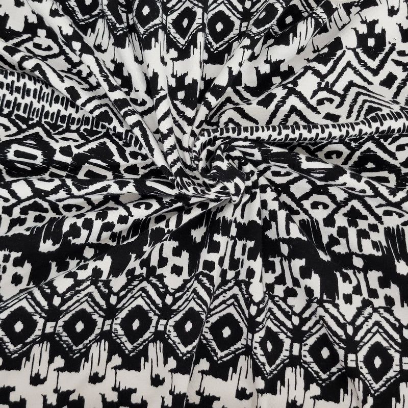 Cotton Lycra Tribal Print Black White