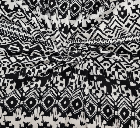 Cotton Lycra Tribal Print Black White