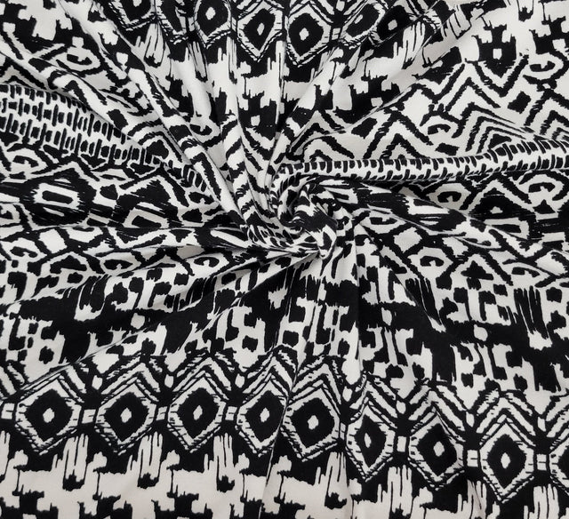 Cotton Lycra Tribal Print Black White