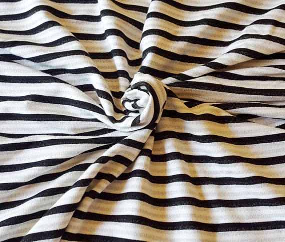 1 Yard Off White Black Stripe Rayon Spandex French Terry Knit Fabric Soft Stretch Durable