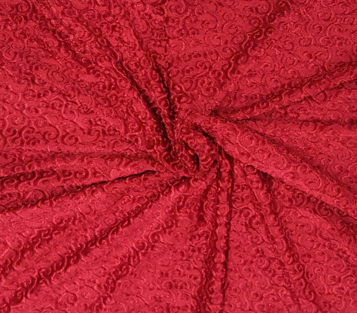 Stretch Velvet Jacquard Red Swirls