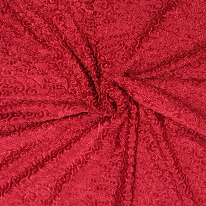 1 Yard Red Swirls Stretch Velvet Jacquard Fabric Luxurious Soft Stretch Material