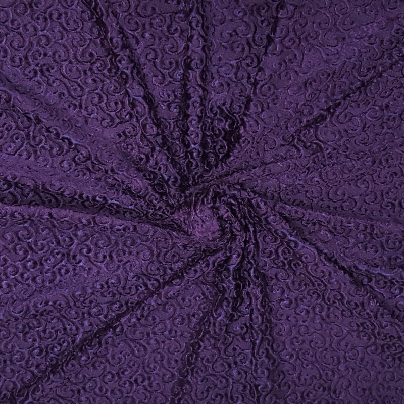 Stretch Velvet Jacquard Purple Swirls