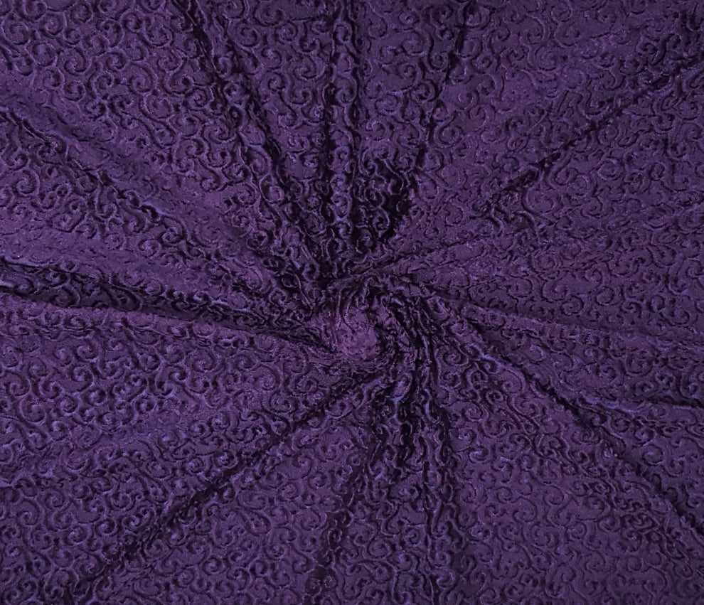 1 Yard Purple Swirls Stretch Velvet Jacquard Fabric Luxurious Soft Texture
